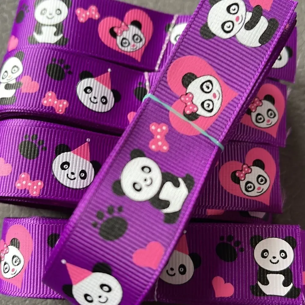 Grosgrain Ribbon 7/8” 5 yards NEW panda bear birthday hat paw print heart bow